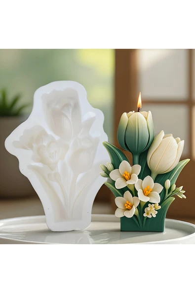 HogART Design Küçük Lale ( Model 1 ) Mum Sabun Magnet & Kokulu taş Silikon Kalıp ürün görseli 1