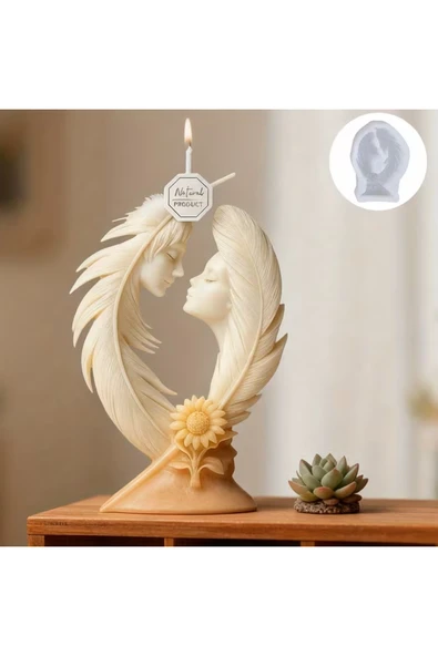 HogART Design Klasik Tüy ve Aşık Tasarımı Mum Beton & Taş Tozu Silikon Kalıp ürün görseli 1