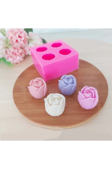 HogART Design 4' lü Küçük Tomurcuk Güller Mum Sabun & Kokulutaş Silikon Kalıp ürün görseli 1