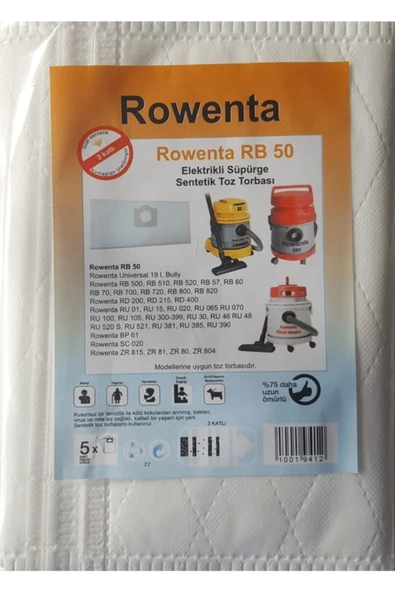 Rowenta Rb 50 Elektrikli Süpürge Sentetik Toz Torbası (5 Adet) ürün görseli 1