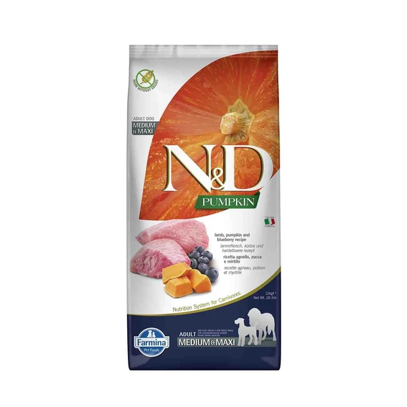 N&D Pumpkin Tahılsız Kuzu Etli Yaban Mersinli Orta ve Büyük Irk Yetişkin Köpek Maması 12 kg ürün görseli 1
