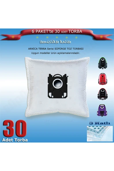 Arnica TERRA-Premium-Blu-Green-Plus-Rosso-LOTUS Turbo ET-ET 14200 serisi Süpürge Toz Torbası  30 Ad 202420 ürün görseli 1