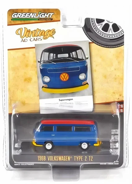 Greenlight 1/64 Vintage Ad Cars Series 10- 1968 Volkswagen Type 2 T2 39140-D ürün görseli 1