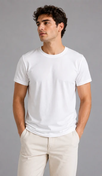 WE&ME Erkek Beyaz Bisiklet Yaka Basic Tişört %100 Pamuk Günlük Rahat Kesim Yazlık Kısa Kollu T-Shirt ürün görseli 1
