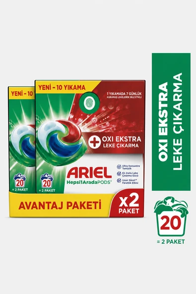 Ariel Hepsi1Arada PODS Oxi Extra Leke Çıkarma Kapsül Çamaşır Deterjanı Beyazlar ve Renkliler 10 Yıkama x2   20 Kapsül ürün görseli 1