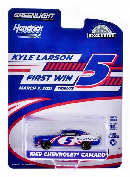 Greenlight 1/64 1969 Chevrolet Camaro - Kyle Larson / Hendrick Motorsports First Win Tribute March 7, 2021 - Las Vegas, ürün görseli 1