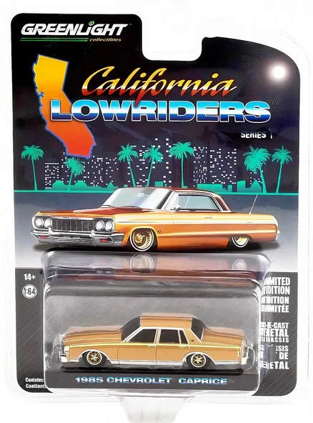 Greenlight 1/64 California Lowriders Series 1 - 1985 Chevrolet Caprice Lowrider - Custom Gold Solid Pack 63010-C ürün görseli 1
