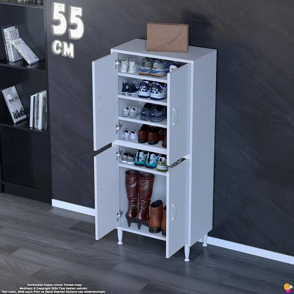 EFNA Ayakkabılık - Kapaklı 4 Raf 6 Bölmeli Dar Alanlar İçin Çok Amaçlı Dolap (55 cm Genişlik) ürün görseli 1