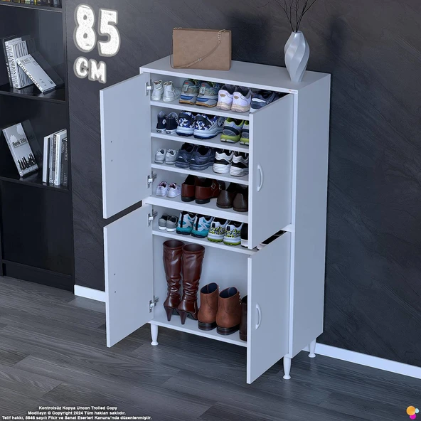 EFNA Ayakkabılık - Kapaklı 4 Raf 6 Bölmeli Dar Alanlar İçin Çok Amaçlı Dolap (85 cm Genişlik) ürün görseli 1