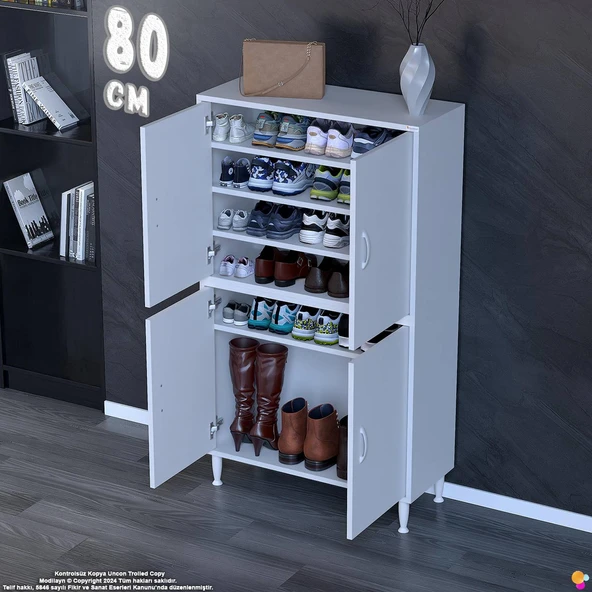 EFNA Ayakkabılık - Kapaklı 4 Raf 6 Bölmeli Dar Alanlar İçin Çok Amaçlı Dolap (80 cm Genişlik) ürün görseli 1