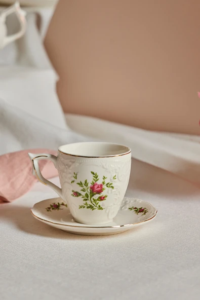 Karaca Vintage Rose Kahve Fincanı ve Tabağı 100 ml Krem ürün görseli 1