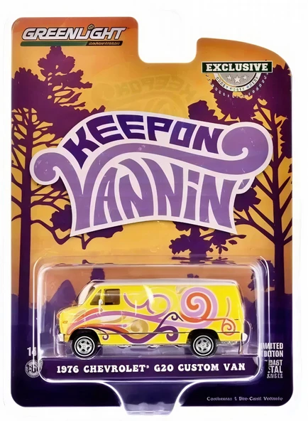 Greenlight 1/64 Vannin' - 1976 Chevrolet G20 Custom Van - Yellow with Swirls 30476 ürün görseli 1