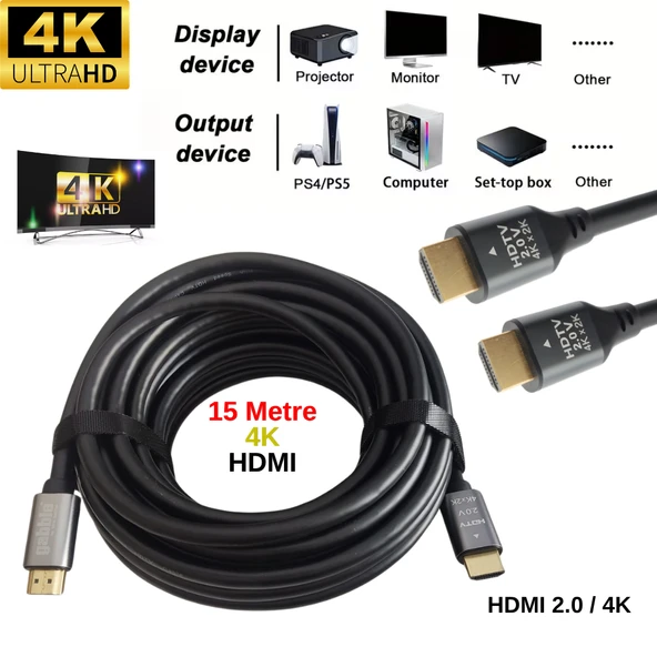 Gabble 15 Metre HDMI 2.0 Kablo 4K 60Hz Ultra HD Altın Uçlu TV Monitör Projeksiyon PS5 Xbox ürün görseli 1