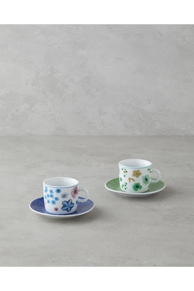 English Home Dewy Porselen 4 Parça 2 Kişilik Kahve Fincan Takımı 80 ml Mavi-yeşil ürün görseli 1
