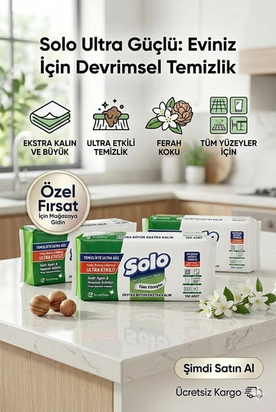 Solo Ultra Güçlü yüzey temizleme havlusu 100 lü Solo 3 PAKET ürün görseli 1