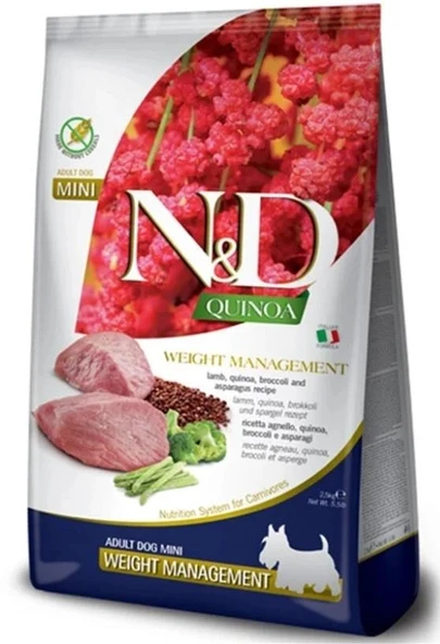 N&D Quinoa Tahılsız Kilo Problemli Kuzulu Küçük Irk Yetişkin Köpek Maması 2,5 kg ürün görseli 1