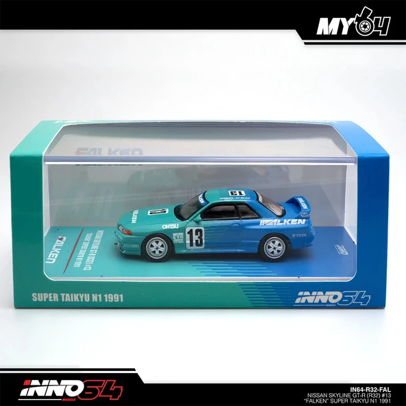 Inno 1/64 NISSAN SKYLINE GT-R R32 #13 "FALKEN" Super Taikyu N1 1991 IN64-R32-FAL ürün görseli 1