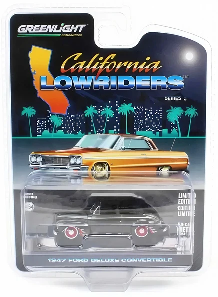 Greenlight 1/64 California Lowriders Series 5 - 1947 Ford Deluxe Convertible – Black and Red Solid Pack 63060-A ürün görseli 1