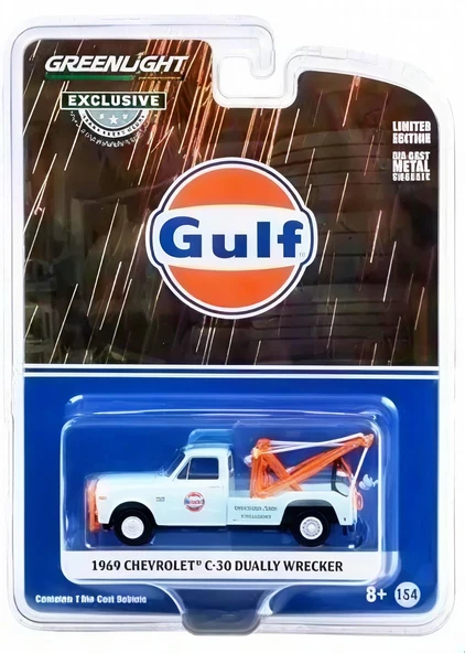 Greenlight 1:64 1969 Chevrolet C-30 Dually Wrecker - Gulf Oil 'Welding Tire Collision' 30275 ürün görseli 1