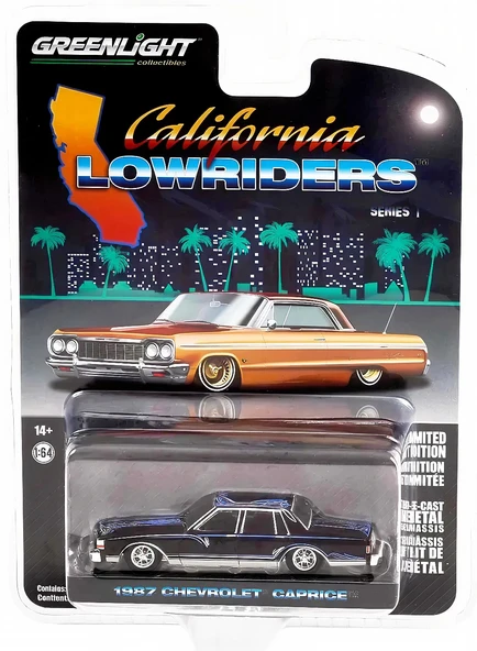 Greenlight 1/64 California Lowriders Series 1 - 1987 Chevrolet Caprice Lowrider - Custom Black Solid 63010-D Pack ürün görseli 1