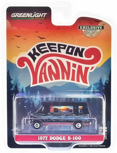 Greenlight 1/64 Vannin' - 1977 Dodge B-100 Custom Van - Mountain Sunrise Decoration 30475 ürün görseli 1