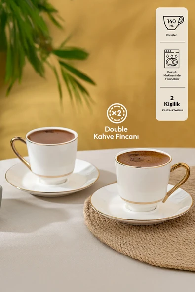 İSTANBUL PORSELEN İstanbul Porselen Semin 2 Kişilik Kahve Fincan Takımı Gold 140 ml ürün görseli 1