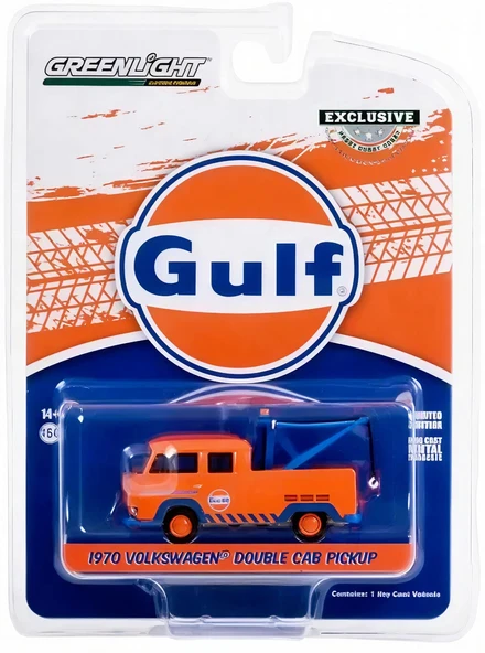 Greenlight 1/64 1970 Volkswagen Double Cab Pickup With Drop in Tow Hook - Gulf Oil 'That Good Gulf Gasoline' 30412 ürün görseli 1