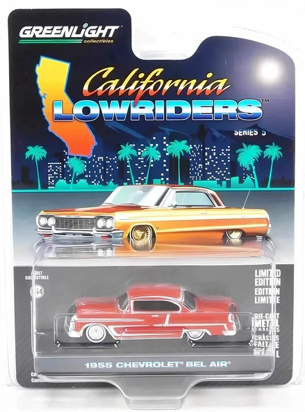 Greenlight 1/64 California Lowriders Series 5 - 1955 Chevrolet Bel Air – Red and Silver Solid Pack 63060-B ürün görseli 1
