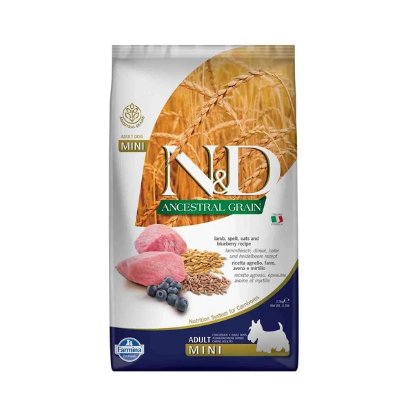 N&D Düşük Tahıllı Kuzu Etli Yaban Mersinli Küçük Irk Yetişkin Köpek Maması 2,5 kg ürün görseli 1
