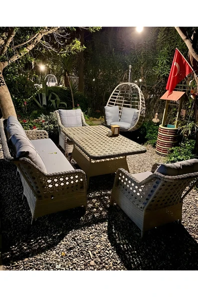 SERCANGARDEN Rattan Bahçe Takımı Oturma Grubu 3'lü Gri ürün görseli 1
