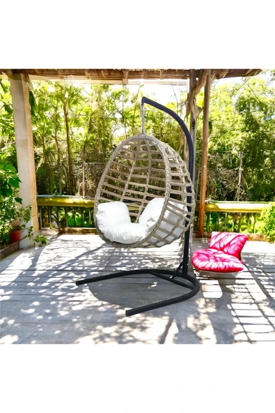 FYAQA HOME Armut Salıncak Tek Kişilik Rattan Örgü Bahçe Balkon Ev Salıncağı Bej 100 x 180 ürün görseli 1