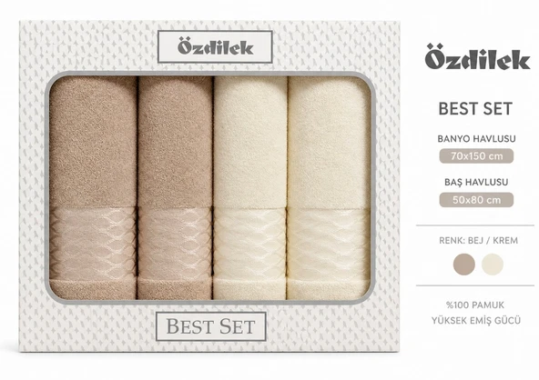 Özdilek 4 Parça Best Set -Elissa Bej Krem- Hamam Seti, Havlu Seti ürün görseli 1