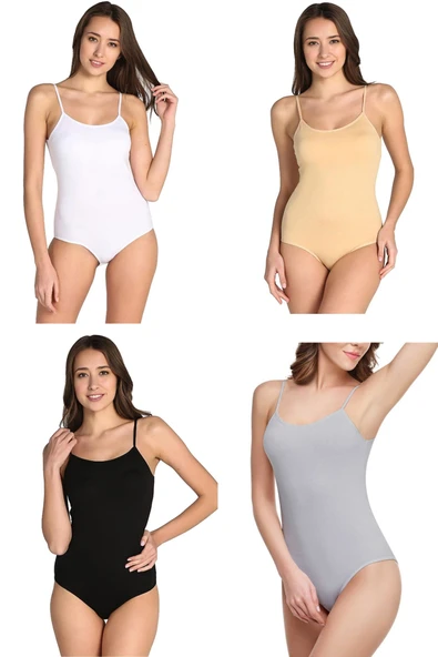 Tutku 4lü Kadın İp Askılı Battal Kancalı Çıt Çıtlı Body Büyük Beden ürün görseli 1