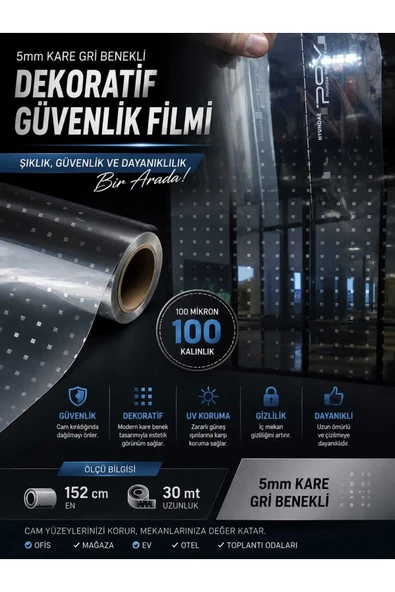 DEKORATİF 5MM KARELİ GÜVENLİK CAM FİLM ürün görseli 1