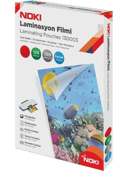 Noki A5 Laminasyon Filmi 125 Mikron 100'LÜ Paket Parlak Koruyucu Fonksiyonel Laminasyon Ürünü ürün görseli 1