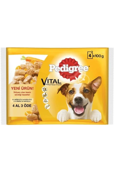 Pedigree Pouch Sığır Etli Kuzulu ve Hindili Yetişkin Köpek Konservesi 4x100 G x13 ürün görseli 1