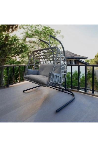 FYAQA HOME Çift Kişilik Rattan Örgü Salıncak , Hamak Gri 190 x 200 ürün görseli 1