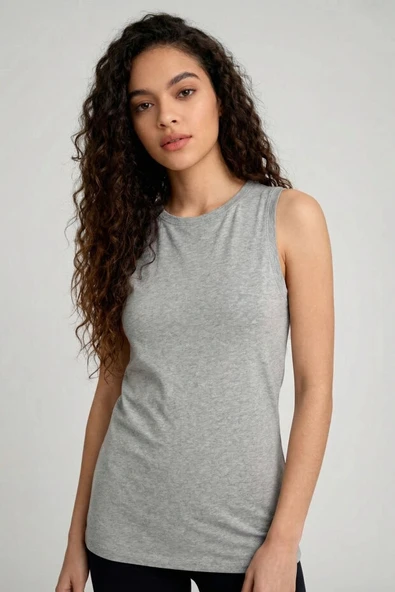 Tommy Life Basic O Yaka Sıfır Kol Slim Fit Kadın Atlet Gri 97313 ürün görseli 1