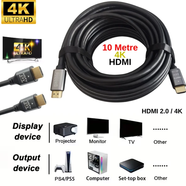 Gabble HDMI 2.0 Kablo 10 Metre 4K Ultra HD 60Hz Altın Uçlu Yüksek Hızlı PS5 TV Monitör ürün görseli 1