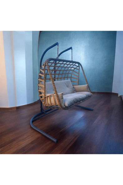FYAQA HOME Çift Kişilik Rattan Örgü Salıncak , Hamak Kahverengi 190 x 200 ürün görseli 1