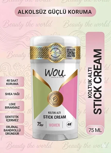 Wou. Koltuk Altı Stick Cream 75gr 48 Saat Etkili, Leke Yapmayan Özel Formül ürün görseli 1