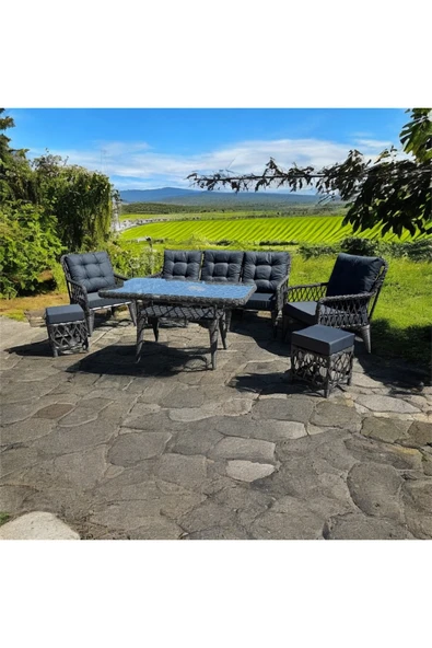 FYAQA HOME Bahçe Takımı Rattan 3+1+1 Siyah ürün görseli 1