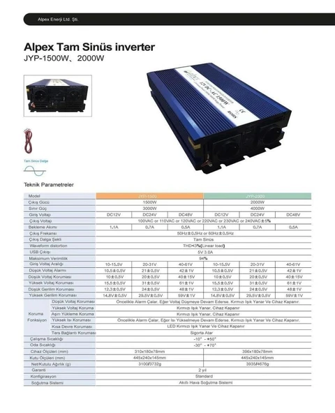 Alpex 2000 Watt 12 Volt Tam Sinüs İnverter - Resim 4