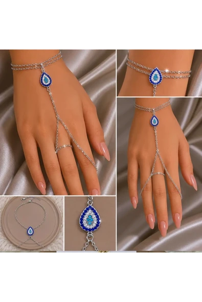 Kadın Gold/Silver Zirkon Taşlı Damla Nazar Boncuğu Detaylı Ayarlanabilir Şahmeran ürün görseli 1