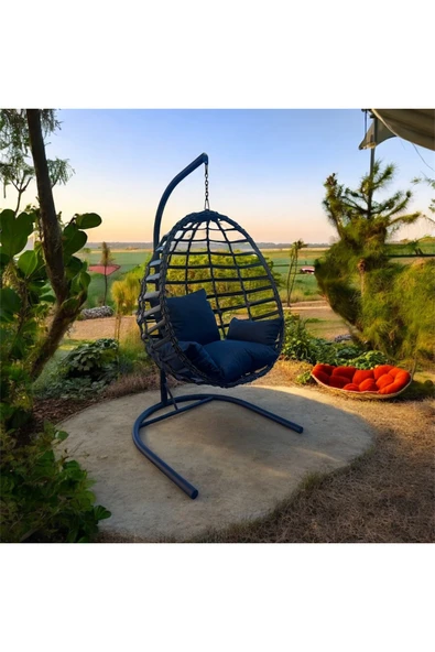 FYAQA HOME Armut Salıncak Tek Kişilik Rattan Örgü Bahçe Balkon Ev Salıncağı Siyah 100 x 180 ürün görseli 1