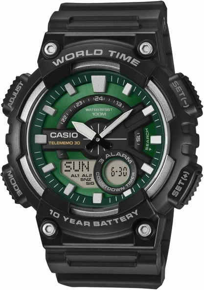 Casio AEQ-110W-3A2VDF Quartz Silikon Siyah Yeşil Kadran 10 ATM 48 mm Erkek Kol Saati ürün görseli 1