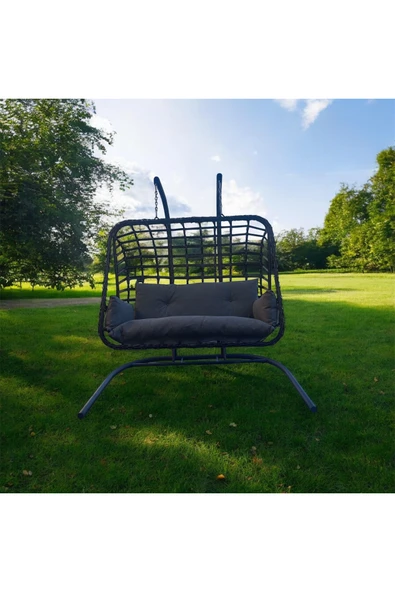 FYAQA HOME Çift Kişilik Rattan Örgü Salıncak , Hamak Siyah 190 x 200 ürün görseli 1