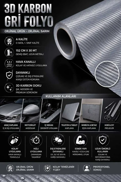 3D KARBON GRİ FOLYO ürün görseli 1