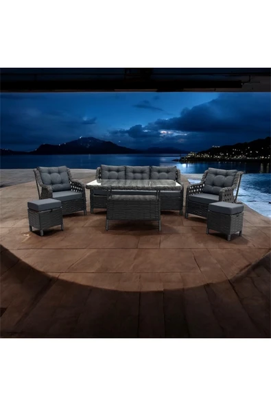 FYAQA HOME Hira Rattan Bahçe Takımı - Balkon Takımı 3+1+1 Siyah ürün görseli 1