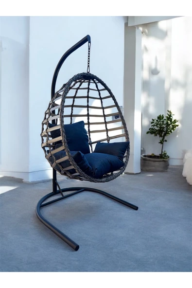 FYAQA HOME Armut Salıncak Tek Kişilik Rattan Örgü Bahçe Balkon Ev Salıncağı Gri 100 x 180 ürün görseli 1